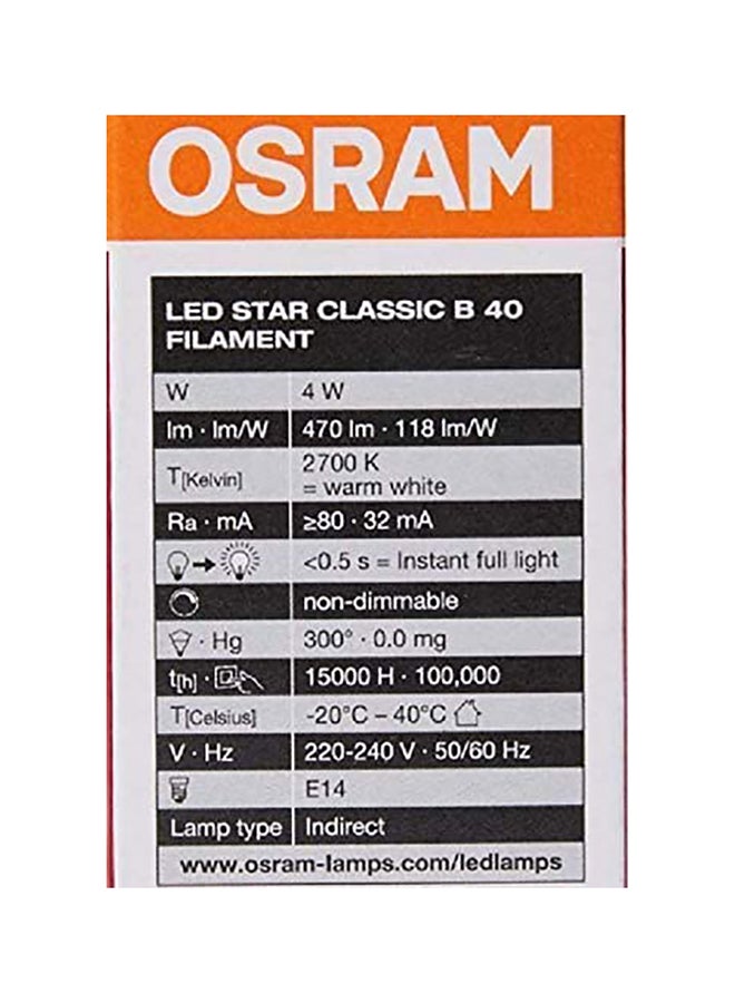 OSRAM 10-Piece E14 Filament 2700K 4W Classic B 40 Clear Light Non Dimmable LED Bulb Warm White - Image 4