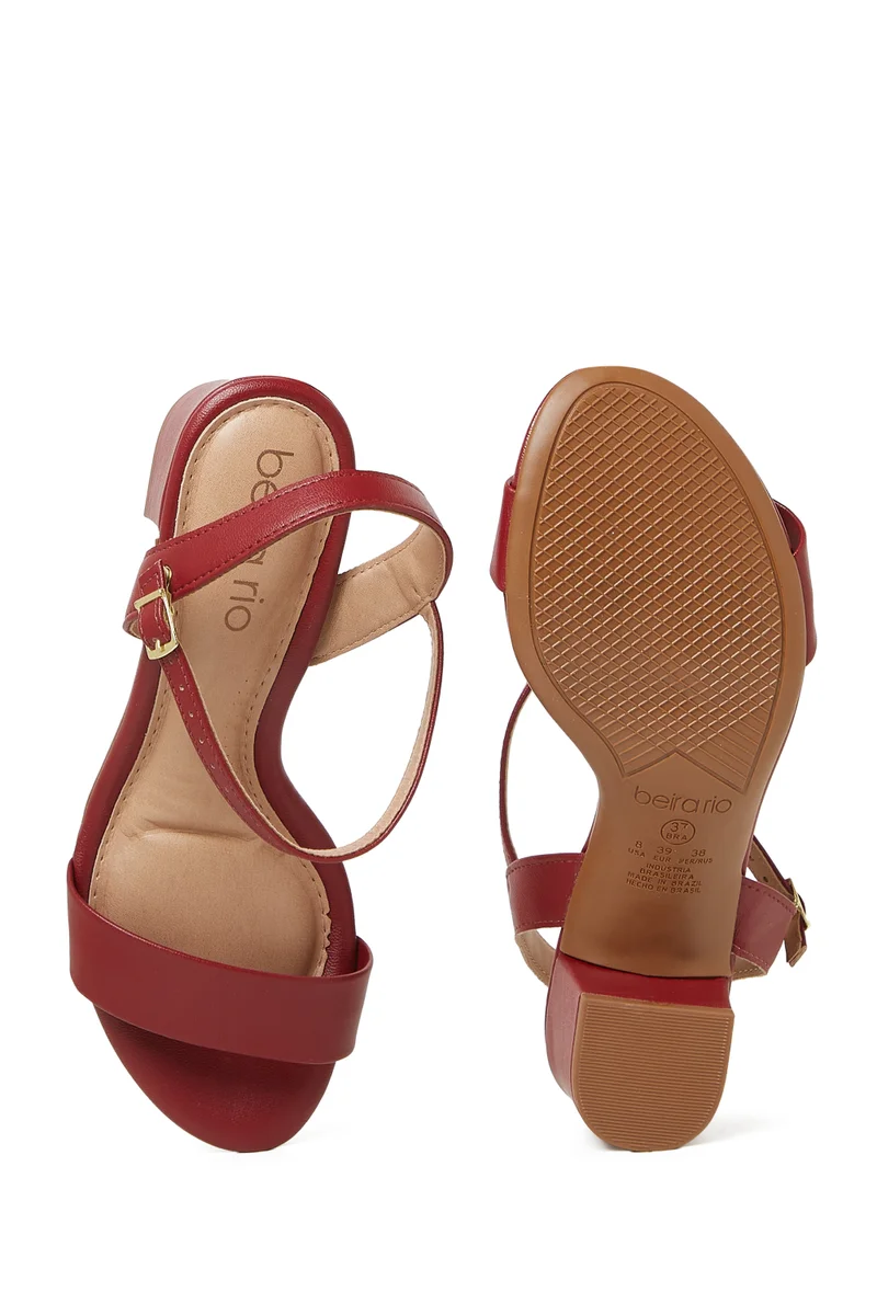 Beira Rio  BEIRA RIO Mid Heel Sandals for Ladies – CHERRY Sandals with Ankle Strap | Comfortable PU Upper & TPR Sole for Women | Best Price UAE