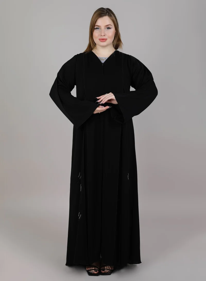أم سكوير فاشن MSquare Fashion Black  Embroidered Abaya With Headscarf