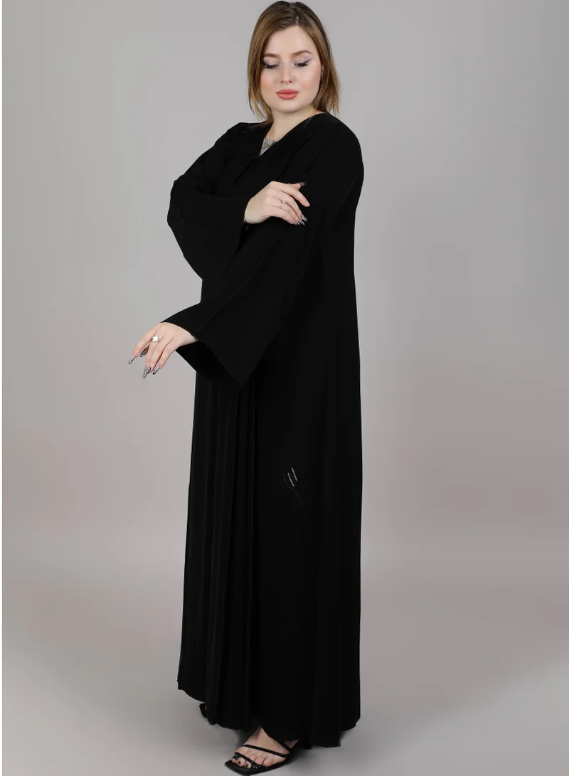 أم سكوير فاشن MSquare Fashion Black  Embroidered Abaya With Headscarf