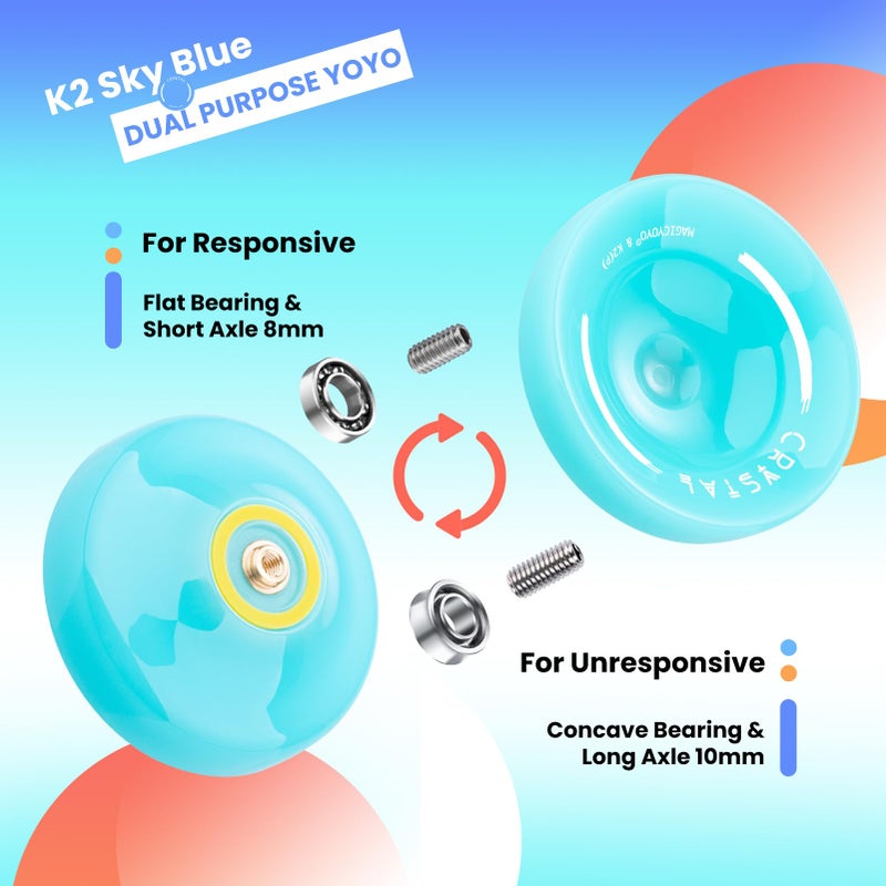 MAGICYOYO K2 Responsive Yoyo for Kids, Professional Yo Yo for Beginner, Dual Purpose Yo-yo Replacement Unresponsive Bearing for Adults/Advanced with 6 Yoyo Strings+Bag+Bearing Remover (Sky Blue) - Image 5