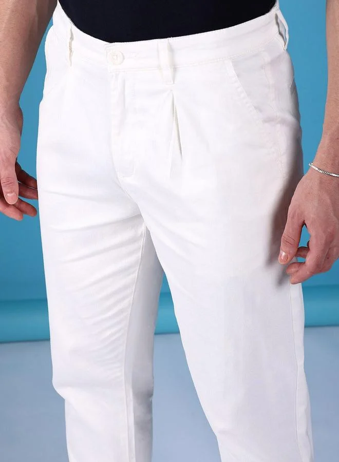 The Indian Garage Co White Men White Slim Fit Solid Chinos for Men | Best Price UAE