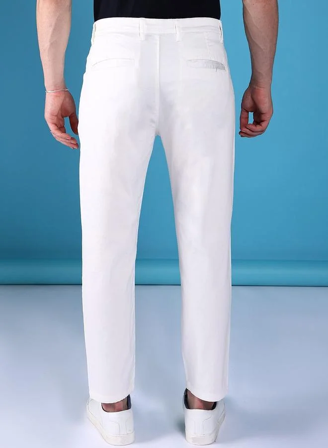 The Indian Garage Co White Men White Slim Fit Solid Chinos for Men | Best Price UAE