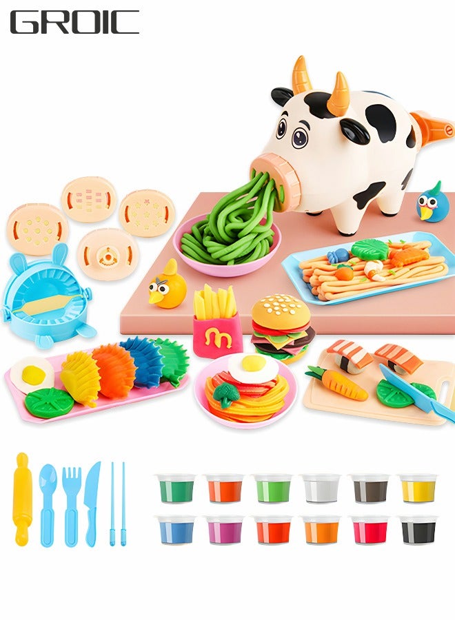 GROIC مجموعة أدوات العجين للأطفال، أدوات العجين الطيني، ألعاب المعكرونة الإبداعية للمطبخ وآلة صنع الآيس كريم، مجموعة العجين متعددة الألوان، ملحقات العجين النمذجة - Image 1