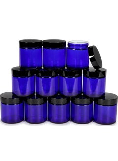 Vivaplex Vivaplex, 12, Cobalt Blue, 4 oz, Round Glass Jars, with Inner Liners and Black Lids  - Image 1