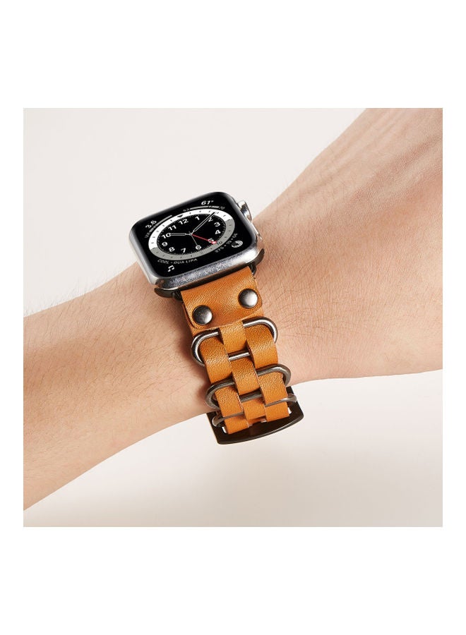 Perfii Punk Leather Replacement Band For Apple Watch Brown - Image 3
