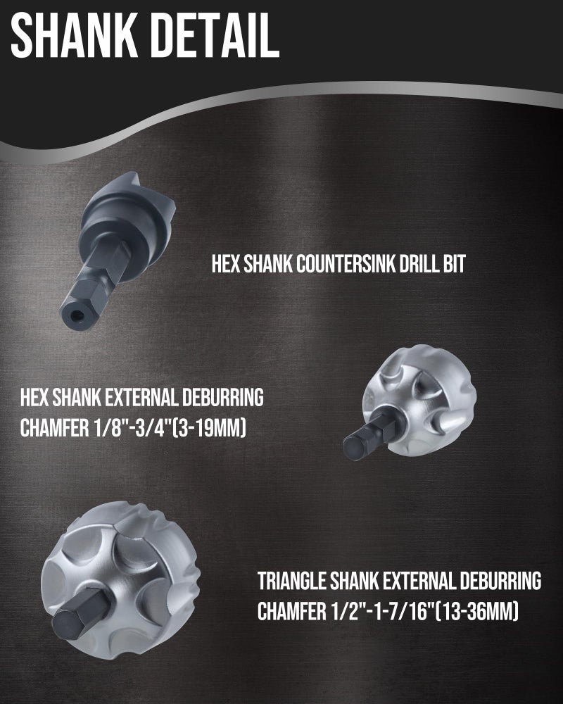 Lichamp Tungsten Carbide Chamfer Tool 1/8" to 1-7/16" with Countersink Drill Bit 1/8" to 5/8", Tungsten Carbide Chamfer Bit Burr Remover for Damaged Metal Screws Bolts and Fasteners - Image 5