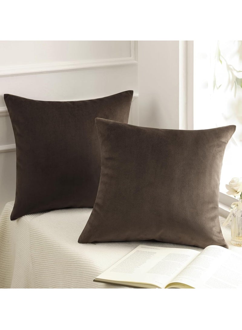 Phantoscope Pack of 2 Velvet Decorative Throw Decorative Pillow Cover Soft Solid Square Cushion Case for Couch Dark Coffee 18 x 18 inches 45 x 45 cm - Image 1