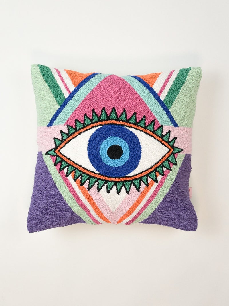 Galia Tasarım Galia Design Special Design Ethnic Eye Figured Punch Cushion Cover - Purple  - Image 1