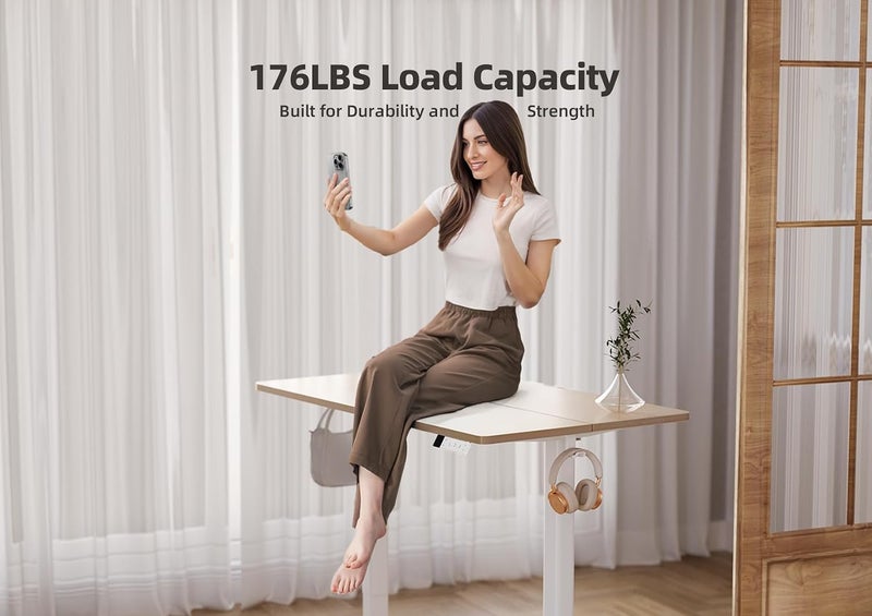Claiks مكتب وقوف قابل لضبط الارتفاع كهربائي من كلاي��س، 35x20 بوصة مكتب جلوس ووقوف للمكتب المنزلي، سطح طبيعي/إطار أبيض - Image 4