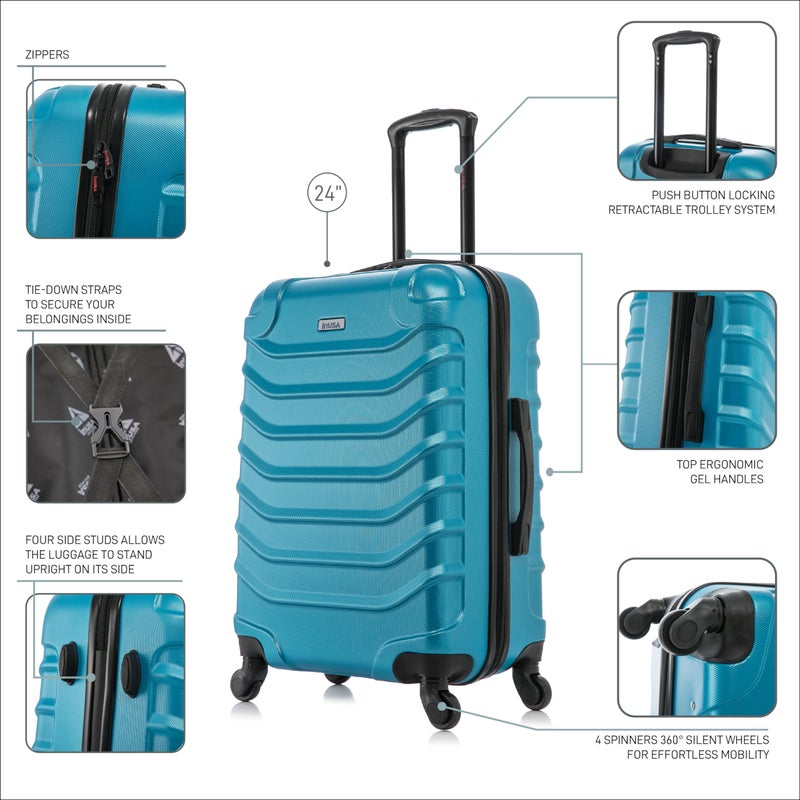 InUSA ENDURANCE Luggage with Spinner Wheels | Spacious Durable Lightweight Hardside Suitcase, Travel Bag with Handle and Trolley | 24-Inch Medium Checked Luggage | Teal - Image 3