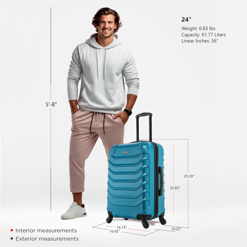 InUSA ENDURANCE Luggage with Spinner Wheels | Spacious Durable Lightweight Hardside Suitcase, Travel Bag with Handle and Trolley | 24-Inch Medium Checked Luggage | Teal - Image 2