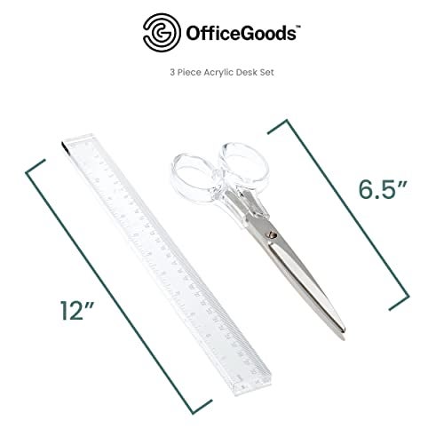 OfficeGoods 3 Piece Acrylic Desk Set - Includes Ruler, Staple Remover, Scissors - Functional & Elegant Desk Accessories - Stationary Tools for Home, Office, and School - Silver - Image 2
