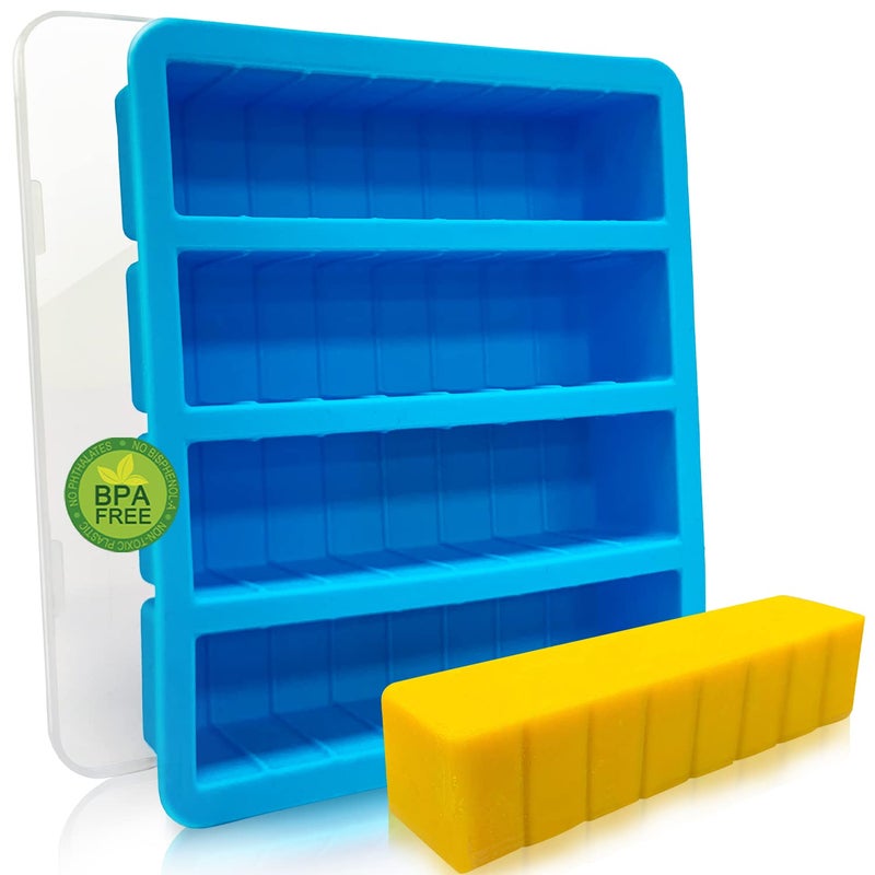 Silicone Butter Mold with Lid Walfos NonStick Tray Fits Standard Butter Stick Size Large Cavity Holds 8 Tablespoons Ideal For Soap Bar Energy Bar Brownie Cake