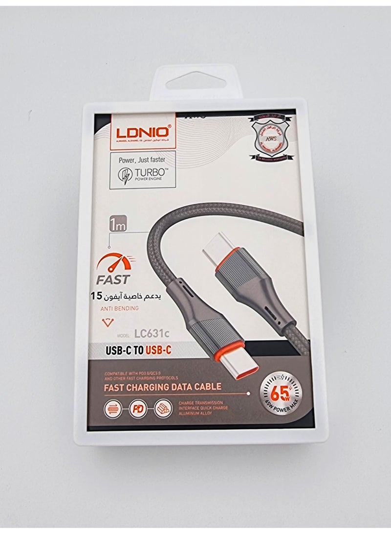 LDNIO Original Charging Cable USB-C to USB-C 1 Meter Long, High Quality, Supports Fast and Safe Charging, and Data Transfer Speed Compatible with All Type-C Devices. - Image 1