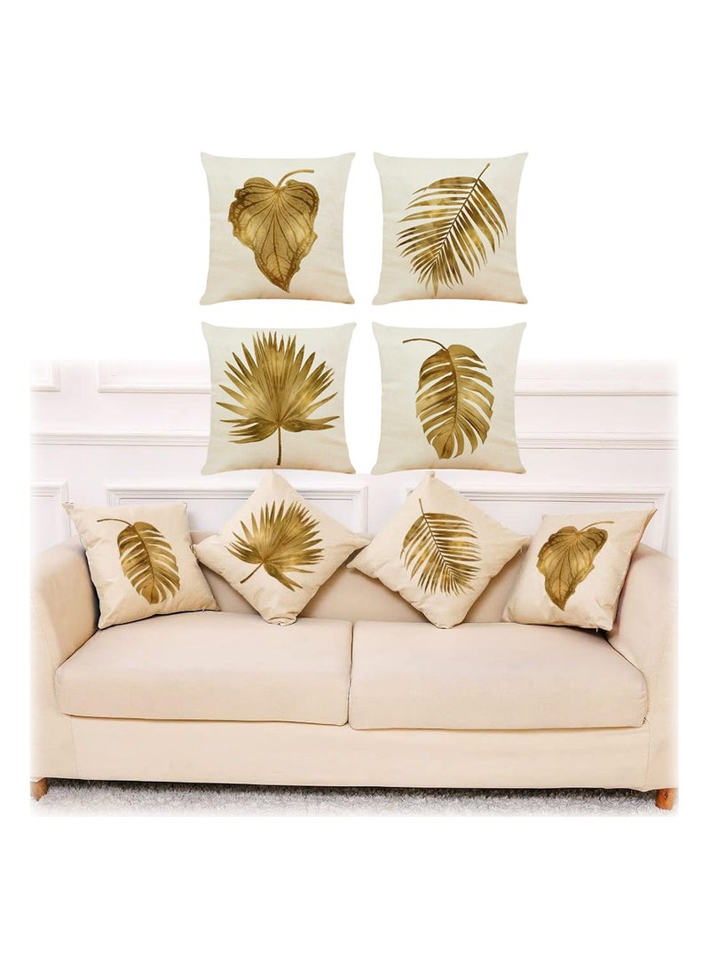 KASTWAVE Cushion Covers - 4 Pcs 18x18 In Decorative Throw Pillow Covers. Soft Polyester Square Cushion Cases Art Floral Cotton Linen Pillowcase for Office/Home Sofa Pillows (Brown/Gold Leaves) - Image 1