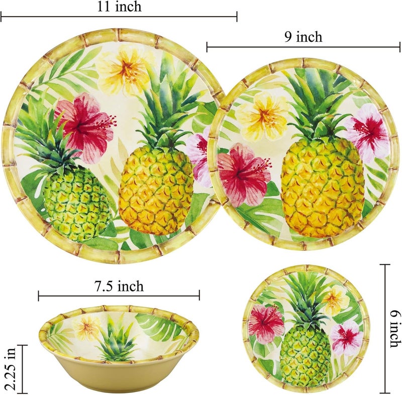 UPware Pineapple Melamine Round Dessert Plates Small Serving Plates for Appetizer Snacks and Side Dishes Multicolor 6 Inch Set of 4 - Image 4