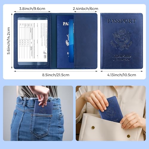 Lxzyu Passport Holder for Travel Men Women - Passport Cover, Passport Wallet Case Travel Essentials Travel Must Haves Accessories Blocking Leather Card Slot Protector for Stocking Stuffers Gifts, Navy Blue - Image 3