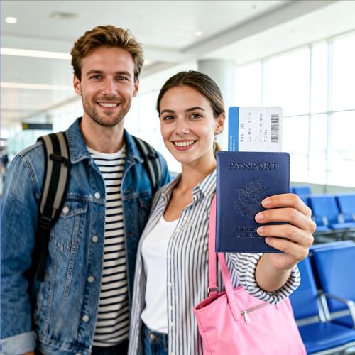 Lxzyu Passport Holder for Travel Men Women - Passport Cover, Passport Wallet Case Travel Essentials Travel Must Haves Accessories Blocking Leather Card Slot Protector for Stocking Stuffers Gifts, Navy Blue - Image 2
