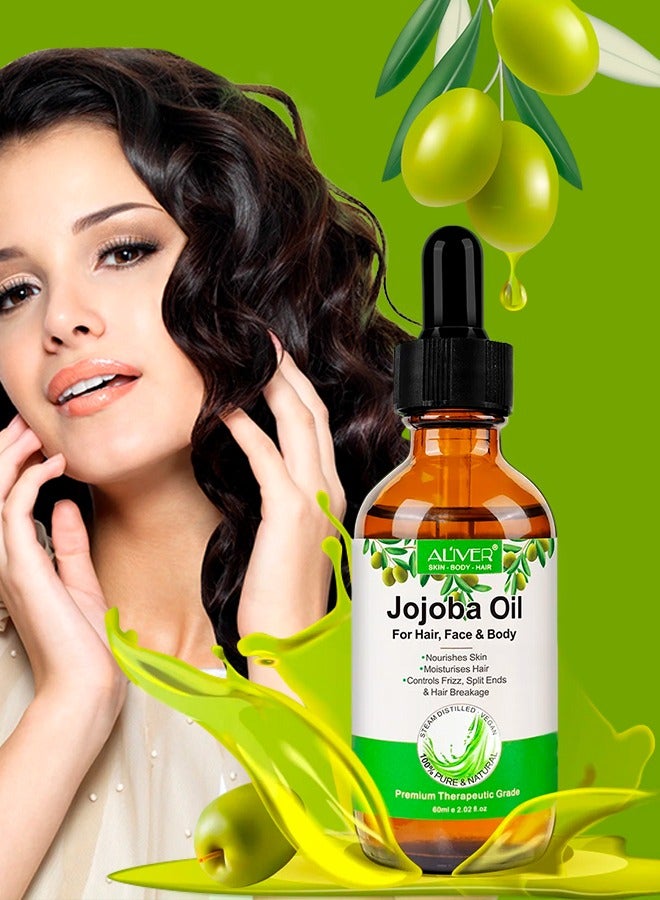 60ml Jojoba Oil with Roller for Hair Growth 100% Pure Natural and Cold Pressed for Hair Face Body Nails Rich in Vitamin E for Healthy Skin Hair Breakage and Split Ends