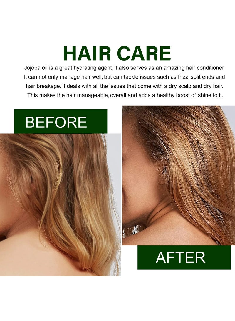 60ml Jojoba Oil with Roller for Hair Growth 100% Pure Natural and Cold Pressed for Hair Face Body Nails Rich in Vitamin E for Healthy Skin Hair Breakage and Split Ends