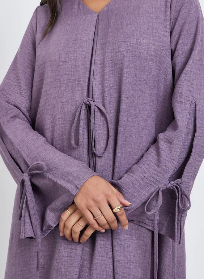 Amirah Amirah Purple Tie-Detail V Neck Jalabiya
