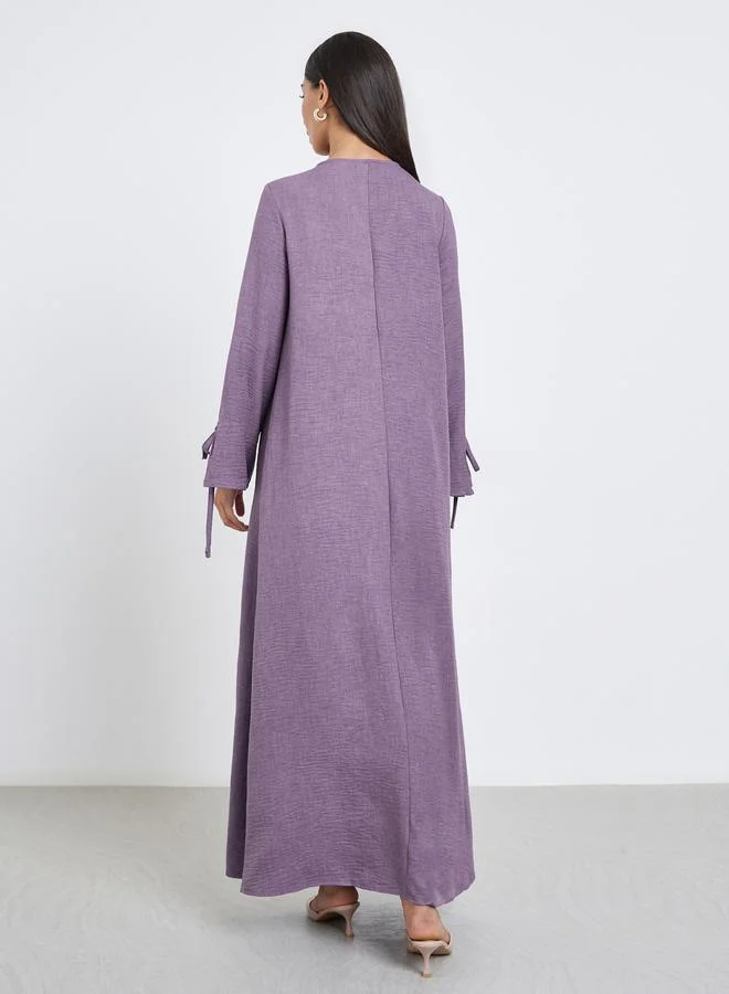 Amirah Amirah Purple Tie-Detail V Neck Jalabiya