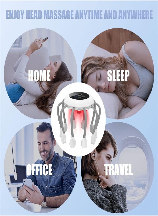 Smart Wireless 5-mode Electric Head Massager With 14 Vibration Contacts That Vibrate the Scalp 360 Degrees to Relieve Stress and Tension and Improve Sleep