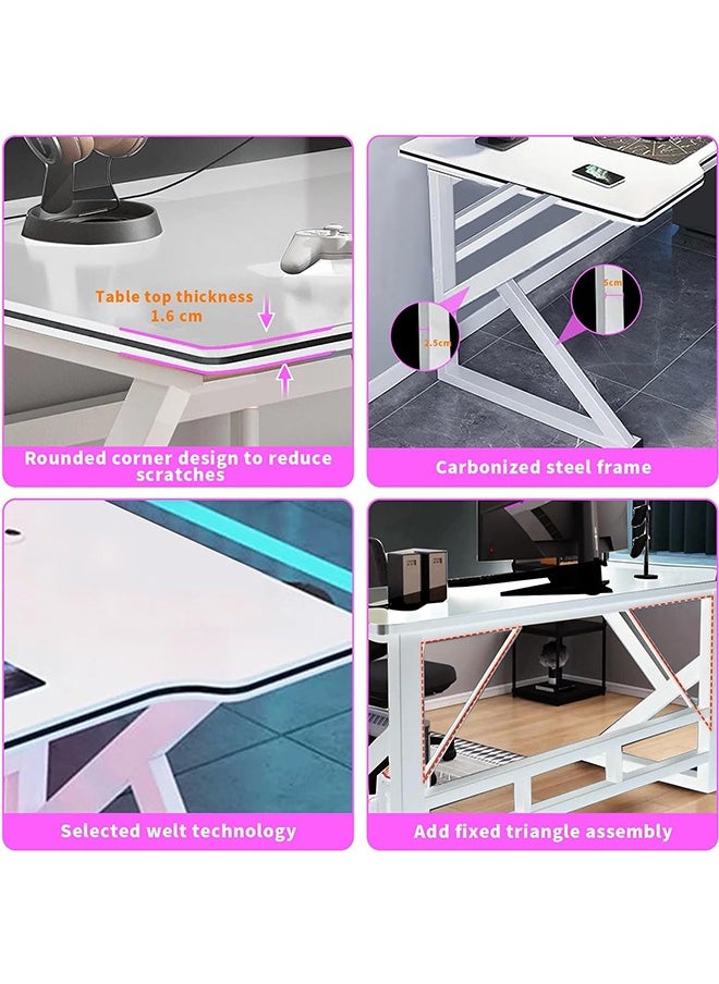 JCB CHIC Gaming Desktop Computer Desk，Ergonomic Home Office Desk Gaming Table PC Computer Gaming Desk, Workstation for Gift Idea (White,L120cm*W60cm* H73cm)  - Image 3