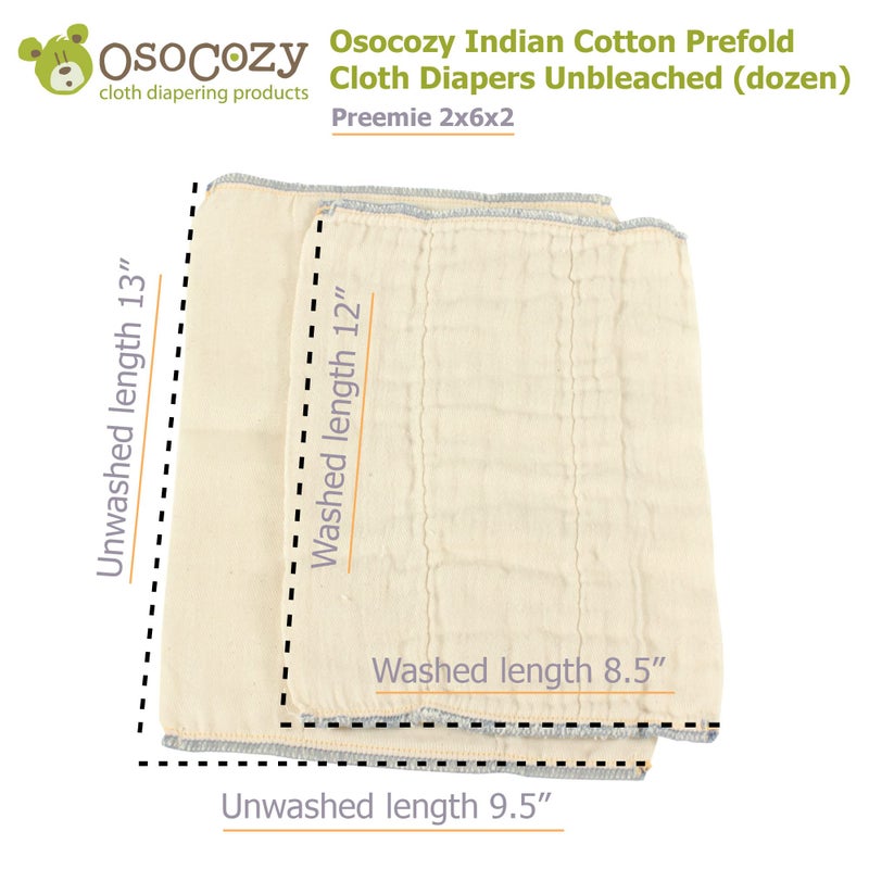 OsoCozy Unbleached Prefold Cloth Diapers by OsoCozy â€“ 100% Cotton, Durable, Soft, Absorbent, Sustainable & Economical - 9.5"x13", Fits 4-10 Lbs. - (Preemie 2x6x2) - Image 3
