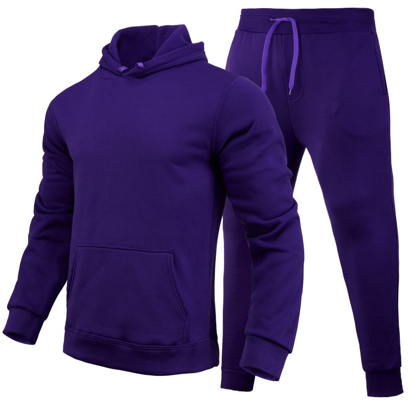 2022 Spring Autumn Winter Men'S And Women'S Casual European Code Blank Solid Color Set Fleece Loose Sweater Pants Two-Piece Set - Image 1