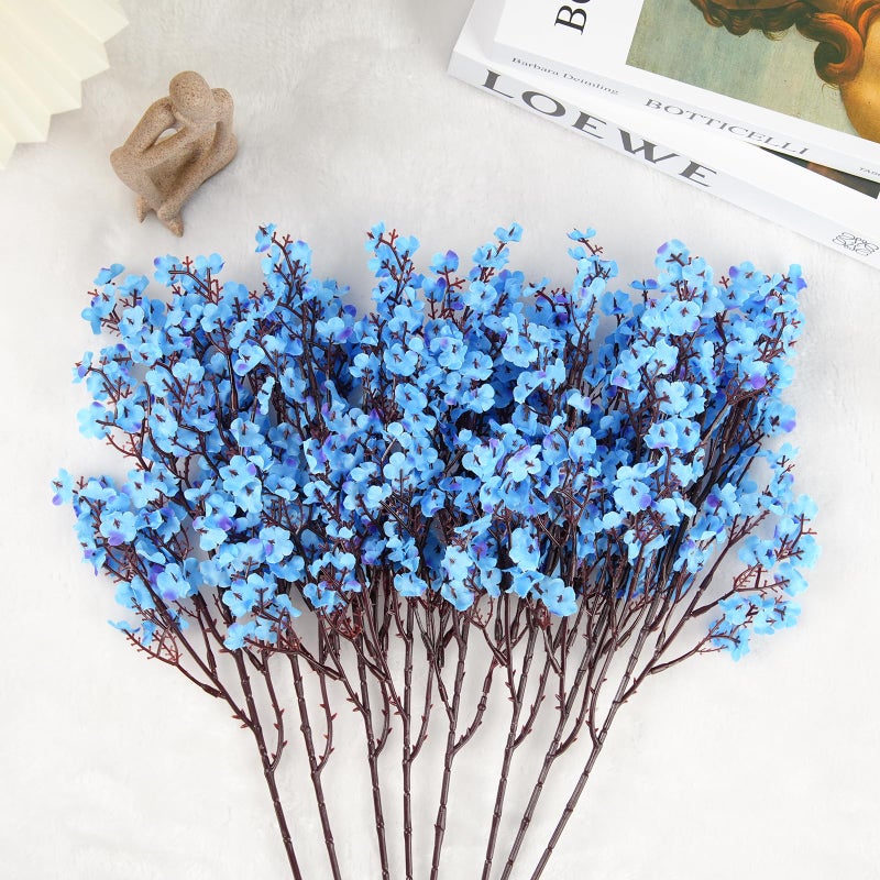 Hiagrow 8Pcs Artificial Flowers Fake Babys Breath Bouquet Blue Fake Flowers Plants Decor Silk Flower Bulk For Vase Christmas Home Wedding Indoor Outdoor Table Party Decorations - Image 3