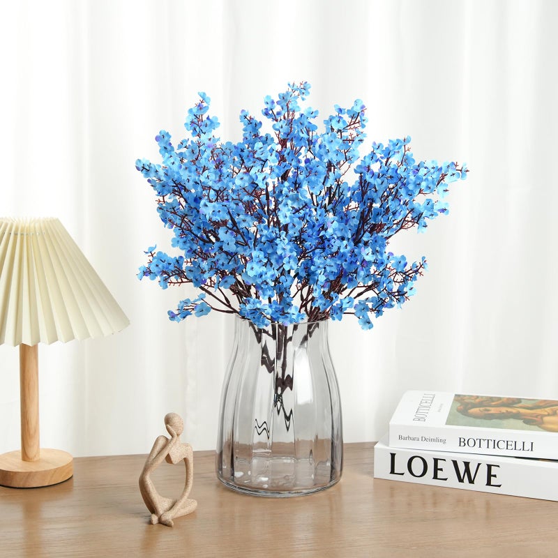 Hiagrow 8Pcs Artificial Flowers Fake Babys Breath Bouquet Blue Fake Flowers Plants Decor Silk Flower Bulk For Vase Christmas Home Wedding Indoor Outdoor Table Party Decorations - Image 2