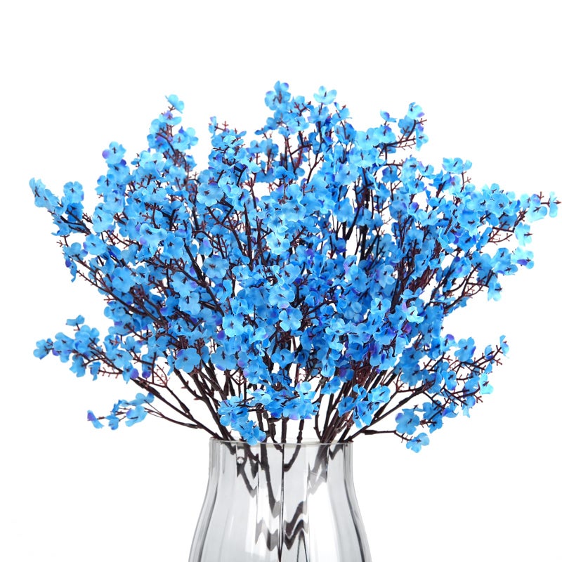 Hiagrow 8Pcs Artificial Flowers Fake Babys Breath Bouquet Blue Fake Flowers Plants Decor Silk Flower Bulk For Vase Christmas Home Wedding Indoor Outdoor Table Party Decorations - Image 1