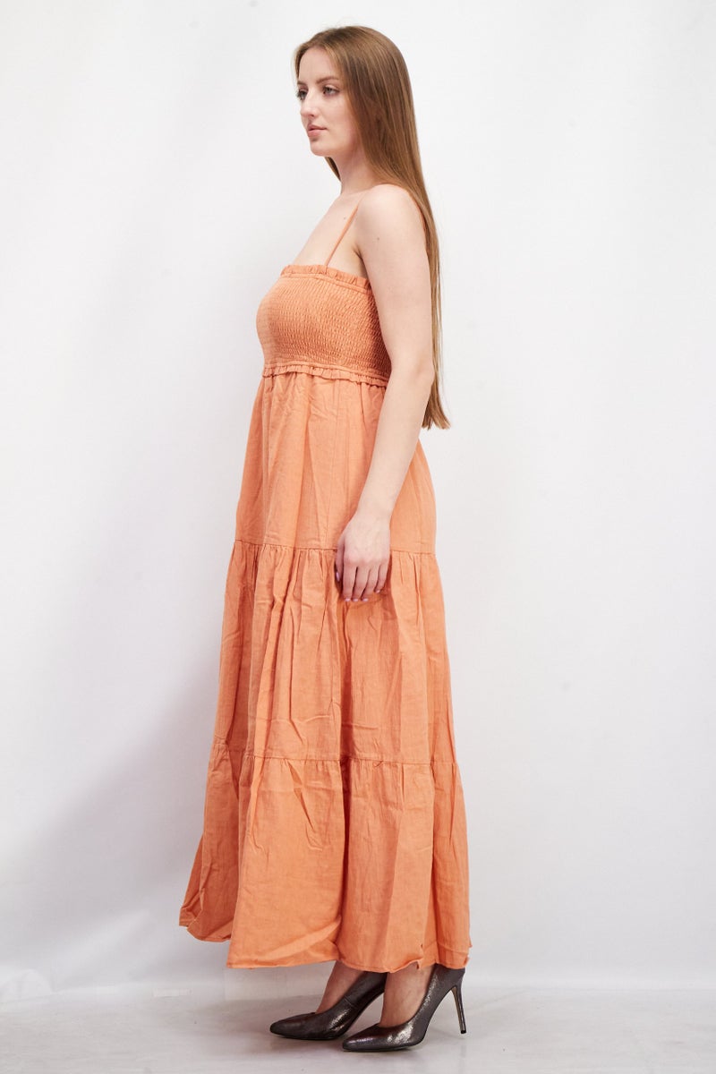 Lost + Wander Women Ruffle Neck Sleeveless Textured Maxi Dress, Peach - Image 3