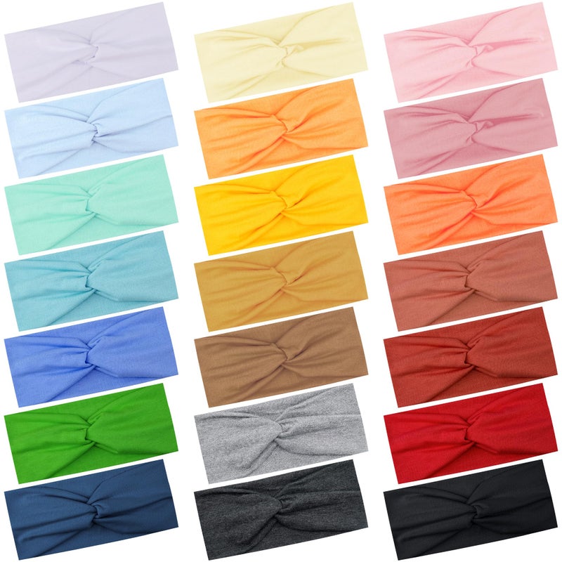 FEQO 21 Pieces Twist Headbands for Women Non-Slip Twisted Turban Stretchy Elastic Colorful Hair Bands for Workout Yoga Sports(Elegant Colors) - Image 1