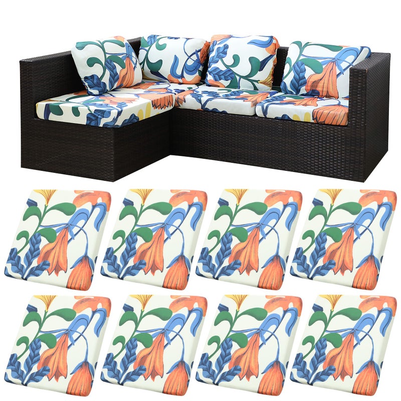 BIETYONE 8Pcs Stretch Patio Cushion Covers, Outdoor Couch Covers Replacement,Outdoor Couch & Sofa Slipcovers,for Patio Furniture Cushion Covers,Washable Reusable Furniture Protector (Print,Cover Only) - Image 1