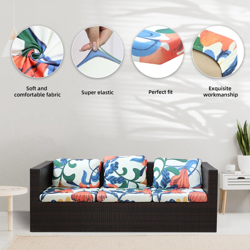 BIETYONE 8Pcs Stretch Patio Cushion Covers, Outdoor Couch Covers Replacement,Outdoor Couch & Sofa Slipcovers,for Patio Furniture Cushion Covers,Washable Reusable Furniture Protector (Print,Cover Only) - Image 3