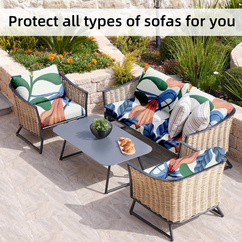 BIETYONE 8Pcs Stretch Patio Cushion Covers, Outdoor Couch Covers Replacement,Outdoor Couch & Sofa Slipcovers,for Patio Furniture Cushion Covers,Washable Reusable Furniture Protector (Print,Cover Only) - Image 4