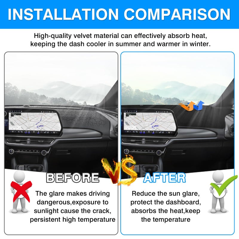 Autorder Dashboard Cover Mat for Chevy Chevrolet Equinox EV 2024 2025 2026 Accessories Dash Cover Upgrade Velvet Dash Mat Sunshade Glare UV Rays Protector - Image 3
