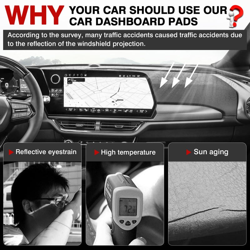Autorder Dashboard Cover Mat for Chevy Chevrolet Equinox EV 2024 2025 2026 Accessories Dash Cover Upgrade Velvet Dash Mat Sunshade Glare UV Rays Protector - Image 2