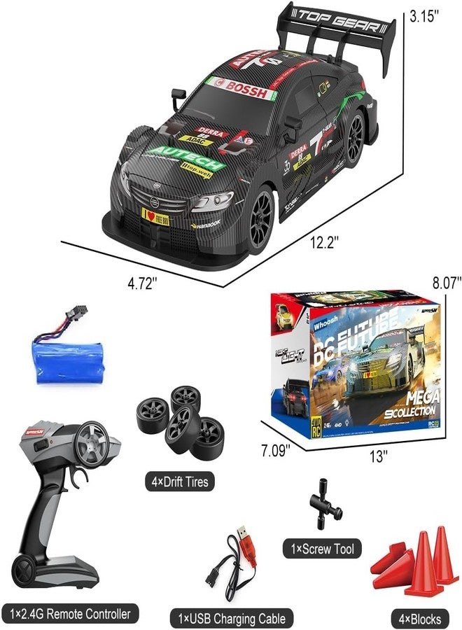 DD WORLD Rc Drift Car 1:16 Scale RC Drift Car, 40KM/H 4WD 2.4GHz Remote Control Cars with LED Light, Racing and 4 Drifting Wheels, 1 Rechargeable Batteries, Perfect Toy, Black - Image 2