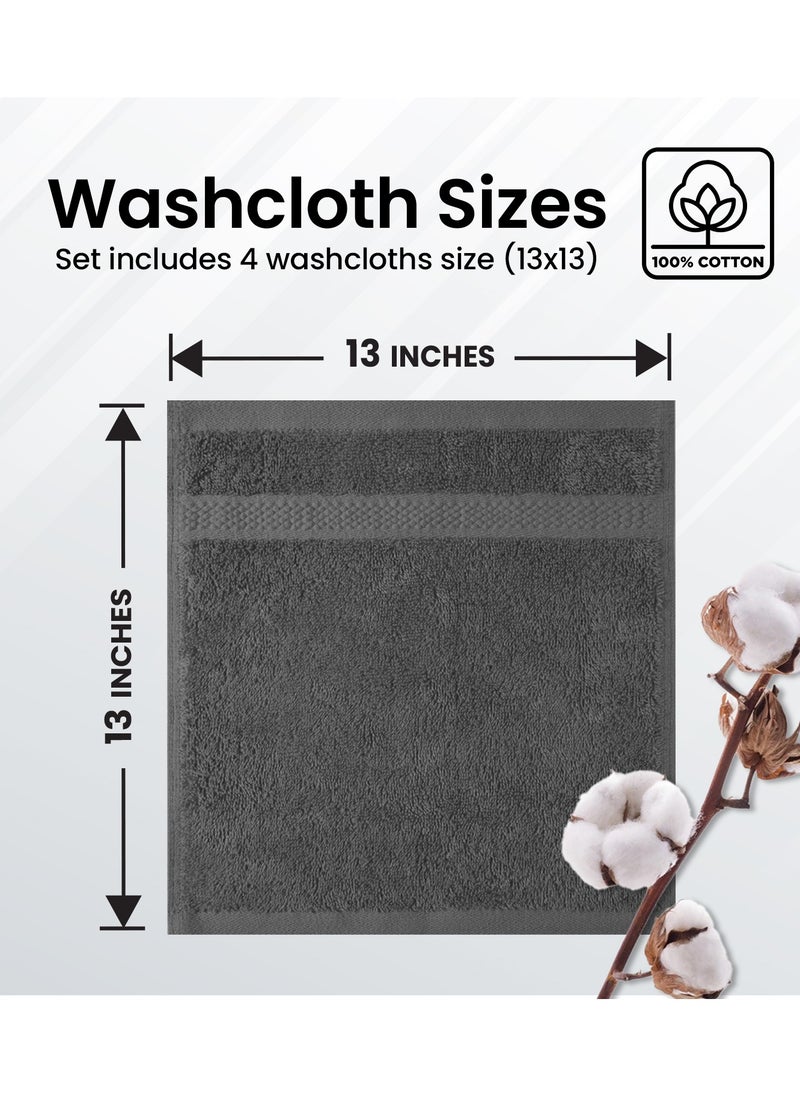 Infinitee Xclusives - Infinitee Xclusives Premium Grey Washcloths Set – Pack of 4, 13 x 13 Inches (33 x 33cm) 100% Cotton Wash Cloths for Your Body and Face Towels, Kitchen Dish Towels and Rags, Baby Washcloth - Image 1
