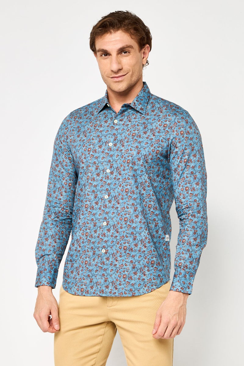 Replay Men Regular Fit Long Sleeve Floral Print Casual Shirt, Multicolor - Image 1