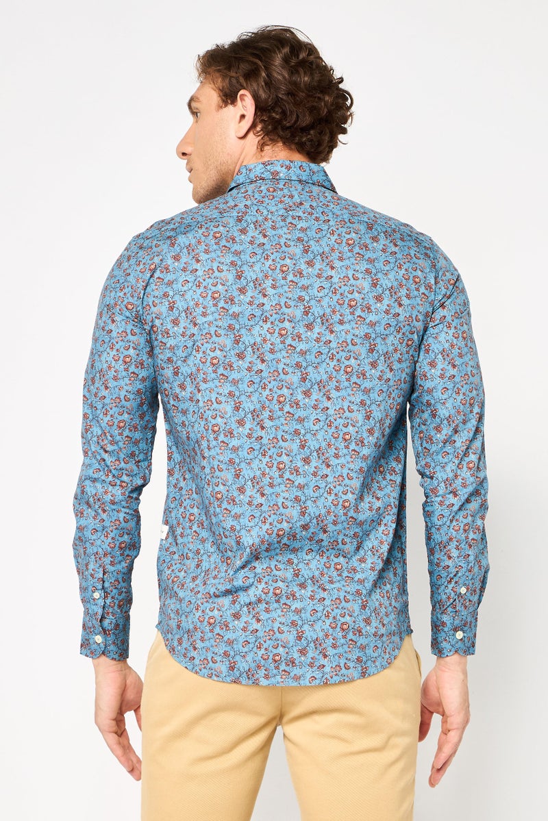 Replay Men Regular Fit Long Sleeve Floral Print Casual Shirt, Multicolor - Image 4