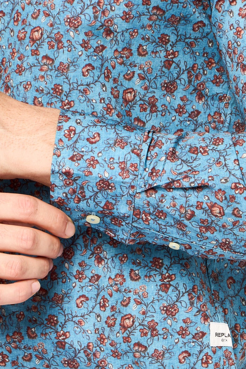 Replay Men Regular Fit Long Sleeve Floral Print Casual Shirt, Multicolor - Image 3
