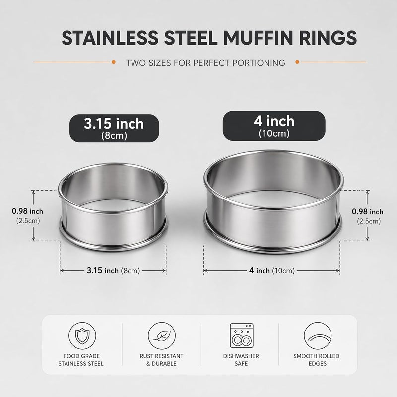 KUAYB 24packs English Muffin Ring 3.15 Inch+ 4 Inch Crumpet Rings Stainless Steel Double Rolled Nonstick Metal Round Tart Ring Molds for Cookie Baking Cooking - Image 2