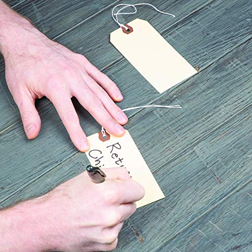 Amram Blank Shipping Tags with String, 100 Tags 4 3/4" X 2 3/8", Manila Card Stock with Reinforced Eyelet - Image 5