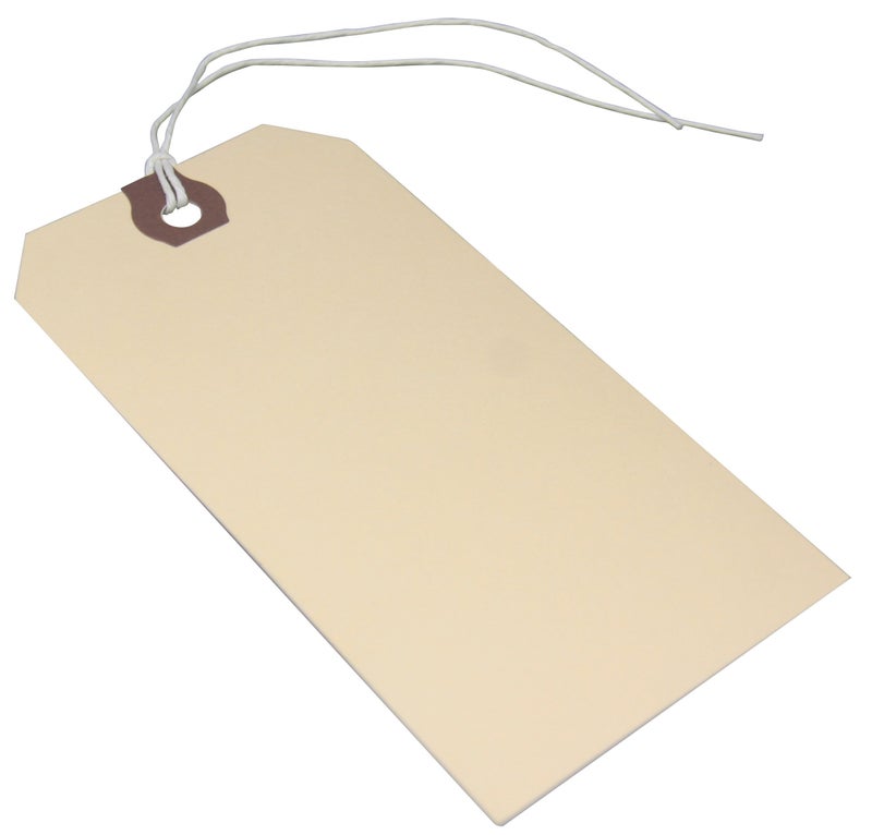 Amram Blank Shipping Tags with String, 100 Tags 4 3/4" X 2 3/8", Manila Card Stock with Reinforced Eyelet - Image 1