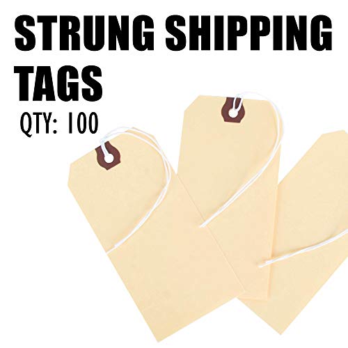Amram Blank Shipping Tags with String, 100 Tags 4 3/4" X 2 3/8", Manila Card Stock with Reinforced Eyelet - Image 2
